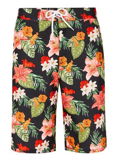 Topman Mens Black Hawaiian Floral Board Shorts