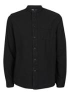 Topman Mens Black Washed Twill Stand Collar Casual Shirt
