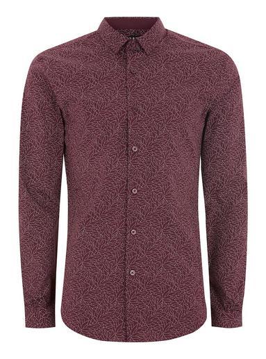 Topman Mens Red Burgundy Line Print Muscle Long Sleeve Shirt