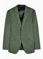 Topman Mens Khaki Slim Fit Single Breasted Sateen Blazer With Notch Lapels