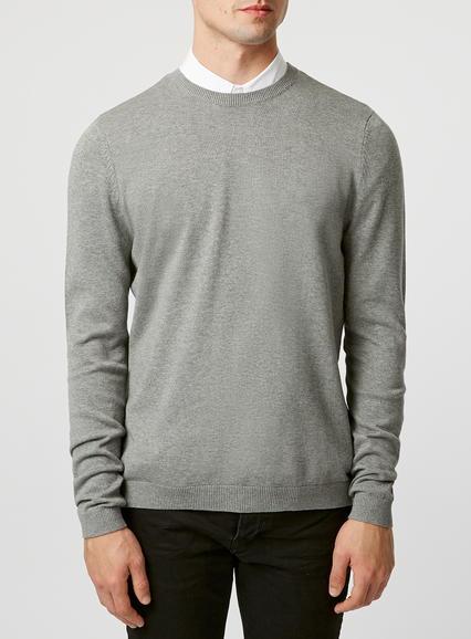 Topman Mens Light Grey Marl Crew Neck Sweater
