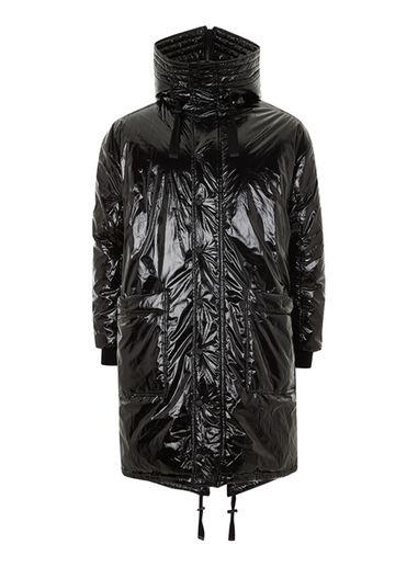 Topman Mens Black High Shine Parka