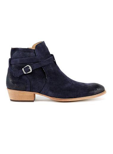 Topman Mens Deep Blue Suede Buckle Boots