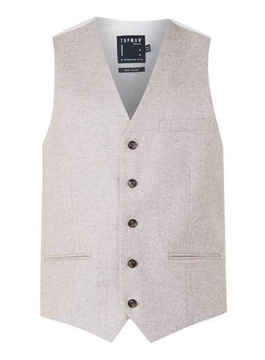 Topman Mens Brown Stone Herringbone Warm Handle Skinny Fit Suit Vest