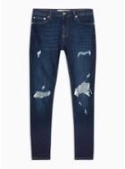 Topman Mens Blue Dark Wash Blow Out Spray On Jeans