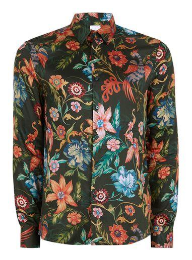 Topman Mens Dark Green Floral Shirt