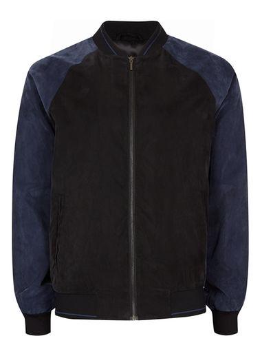 Topman Mens Black And Blue Formal Bomber Jacket