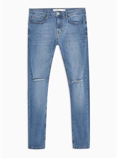 Topman Mens Blue Mid Wash Spray On Slash Knee Jeans