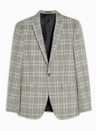 Topman Mens Grey Check Skinny Fit Single Breasted Blazer With Notch Lapels