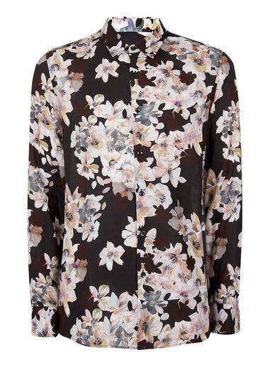 Topman Mens Black Floral Print Casual Shirt