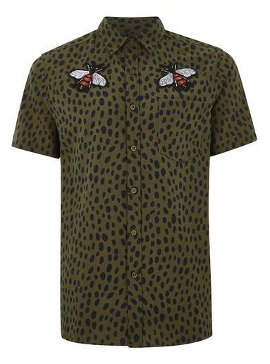 Topman Mens Khaki Dalmatian And Bee Short Sleeve Shirt