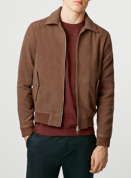 Topman Mens Brown Mocha Wool Blend Harrington Jacket