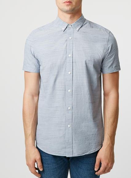 Topman Mens Pale Blue Spacedye Short Sleeve Casual Shirt