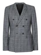 Topman Mens Mid Grey Grey Check Textured Double Breasted Skinny Fit Blazer