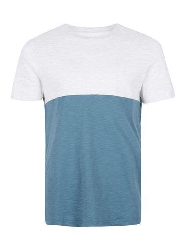 Topman Mens Grey And Blue Panelled Slim Fit T-shirt