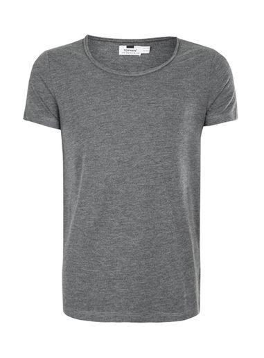 Topman Mens Black Raw Edge Scoop Neck T-shirt