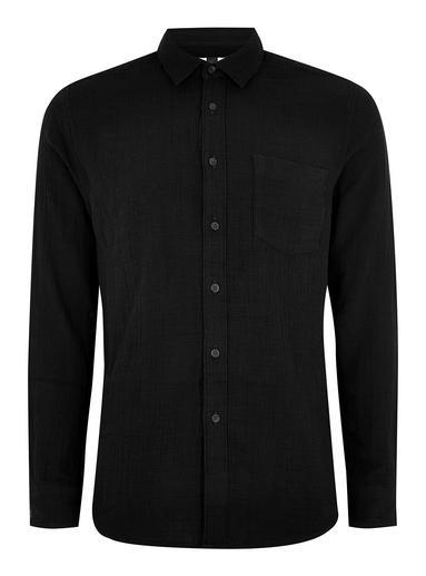 Topman Mens Black Textured Long Sleeve Shirt