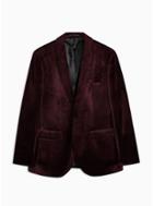 Topman Mens Red Burgundy Skinny Fit Single Breasted Velvet Blazer With Shawl Lapel