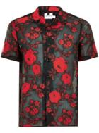 Topman Mens Black Rose Jacquard Short Sleeve Shirt
