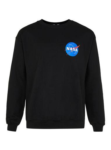Topman Mens Black Nasa Print Sweatshirt