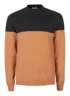 Topman Mens Navy And Tan Colour Block Slim Fit Sweater