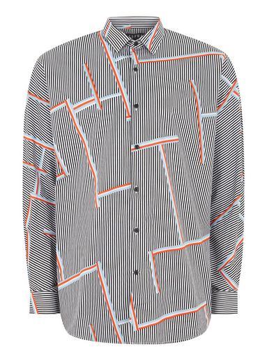 Topman Mens Multi Black, White And Orange Graphic Stripe Long Sleeve Shirt