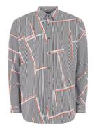Topman Mens Multi Black, White And Orange Graphic Stripe Long Sleeve Shirt