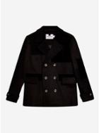 Topman Mens Black Patchwork Pea Coat With Wool