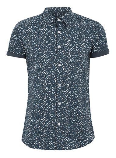 Topman Mens Blue Marble Print Short Sleeve Shirt