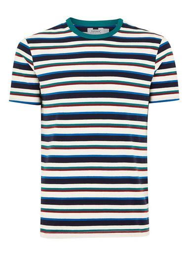 Topman Mens Green Striped T-shirt