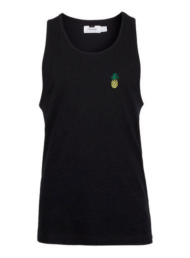 Topman Mens Black Embroidered Pineapple Tank Top