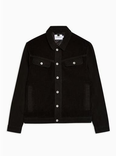Topman Mens Black Denim Jacket With Corduroy