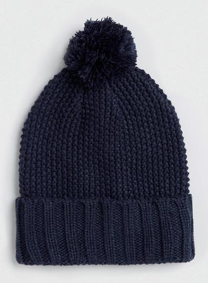 Topman Mens Blue Navy Waffle Bobble Beanie