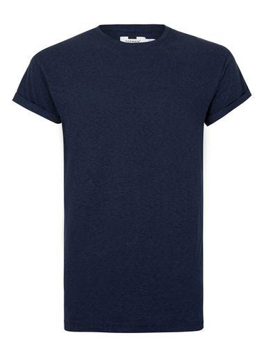 Topman Mens Blue Navy Linen Mix Muscle Fit T-shirt