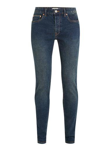 Topman Mens Blue Dark Vintage Wash Stretch Skinny Jeans