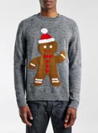 Topman Mens Grey Gingerbread Man Crew Neck Christmas Jumper