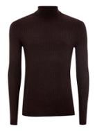 Topman Mens Red Burgundy And Black Twist Muscle Ribbed Turtle Neck Sweater