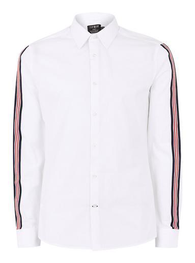Topman Mens White Stripe Taping Long Sleeve Shirt