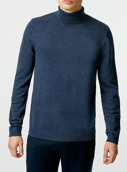 Topman Mens Blue Bright Navy Essential Roll Neck Sweater
