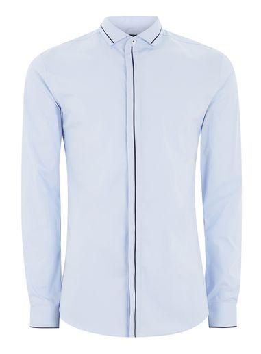 Topman Mens Light Blue And Navy Muscle Shirt