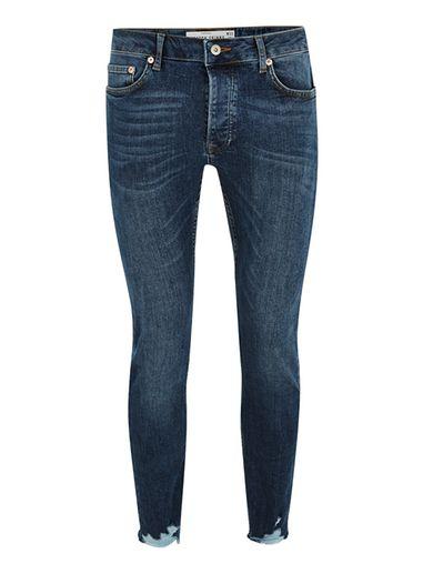 Topman Mens Mid Blue Marble Raw Hem Skinny Jeans