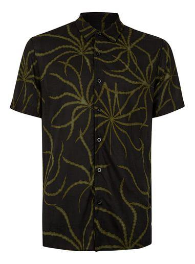 Topman Mens Black And Khaki Print Short Sleeve Casual Shirt