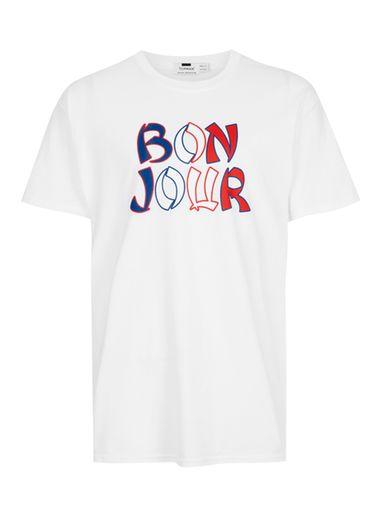 Topman Mens White Bonjour T-shirt
