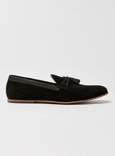 Topman Mens Black Faux Suede Spaniel Tassel Loafers