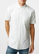 Topman Mens White/green Stripe Oxford Short Sleeve Casual Shirt
