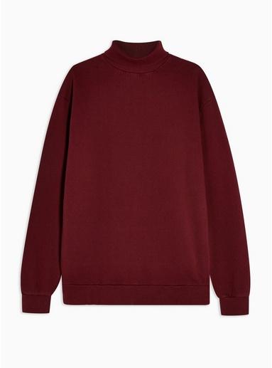 Topman Mens Red Plum Roll Neck Sweatshirt