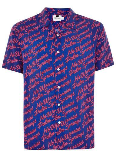 Topman Mens Multi Blue And Red Palm Springs Short Sleeve Shirt