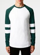 Topman Mens Green And White Slubby Longsleeve Raglan T-shirt