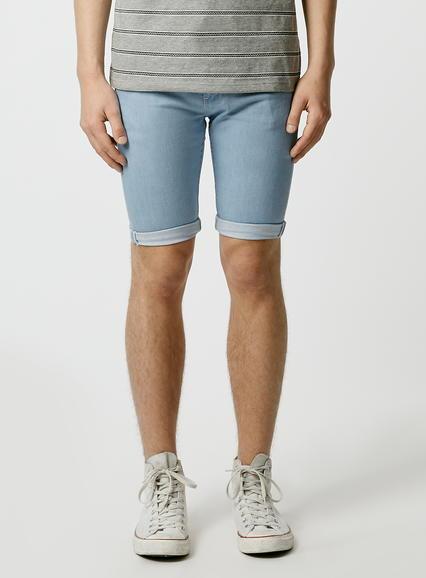 Topman Mens Blue Bleach Spray On Denim Shorts