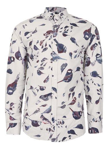 Topman Mens Brown Selected Homme Sand Bird Print Shirt
